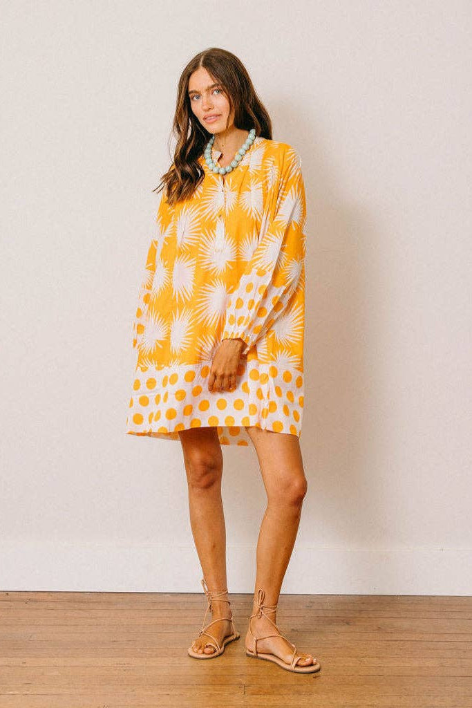Gold Palm Geo with Gold Dot Lilly Dress