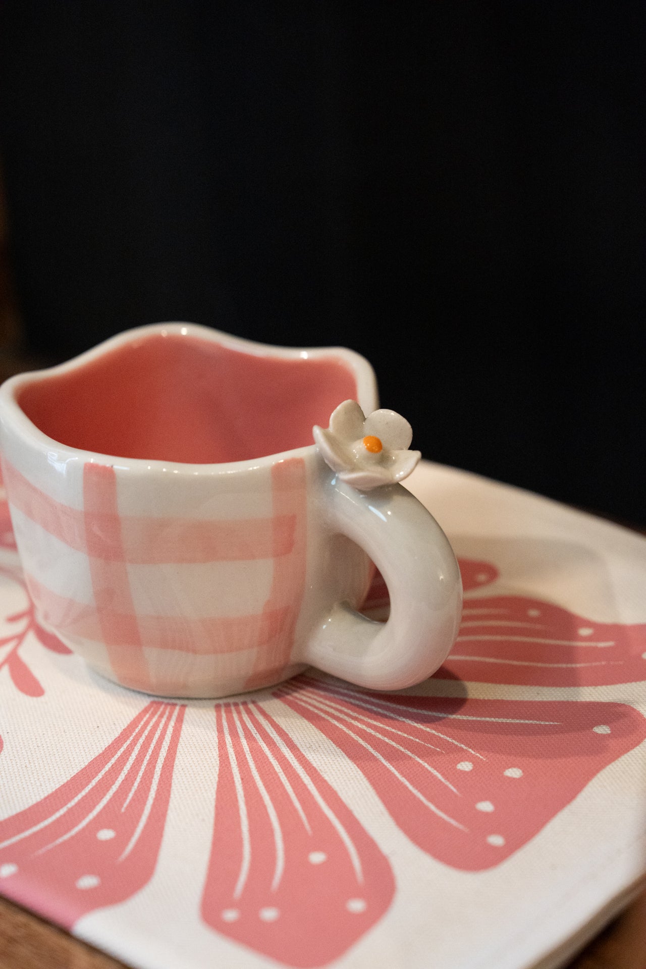 Pretty in Pink Gingham Ceramic Cups