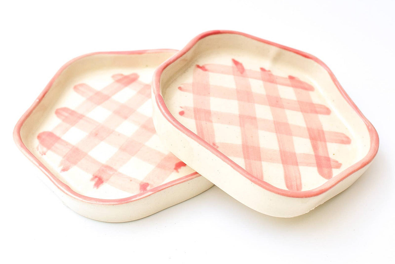 Pretty in Pink Gingham Coasters Ceramic