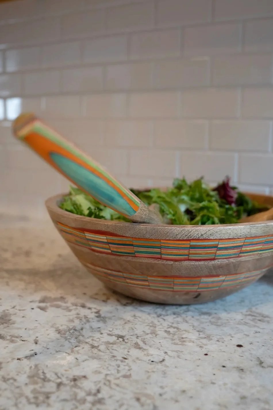 Striped Mango Wood Salad Bowl