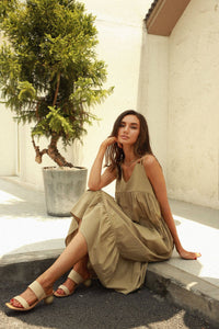 Thumbnail for Bella Lyocell Cross-Back Midi Dress