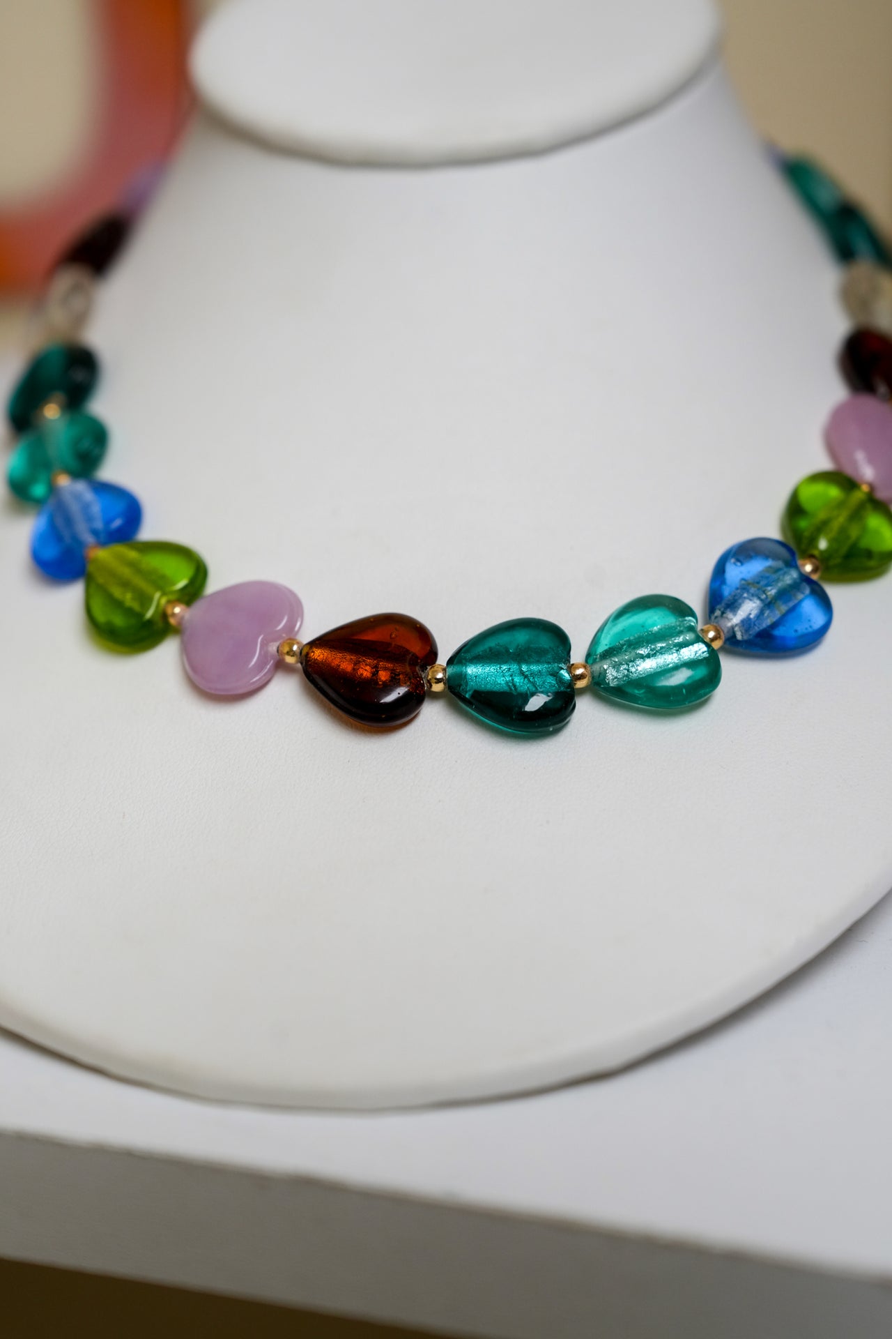 Lampwork Glass Beaded Heart Necklace