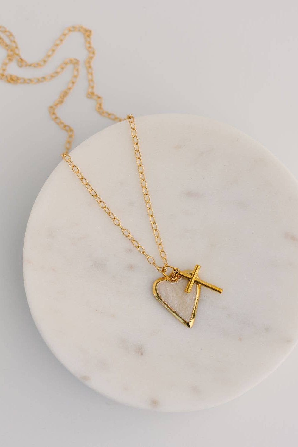 Demi Pearl Heart + Cross Necklace