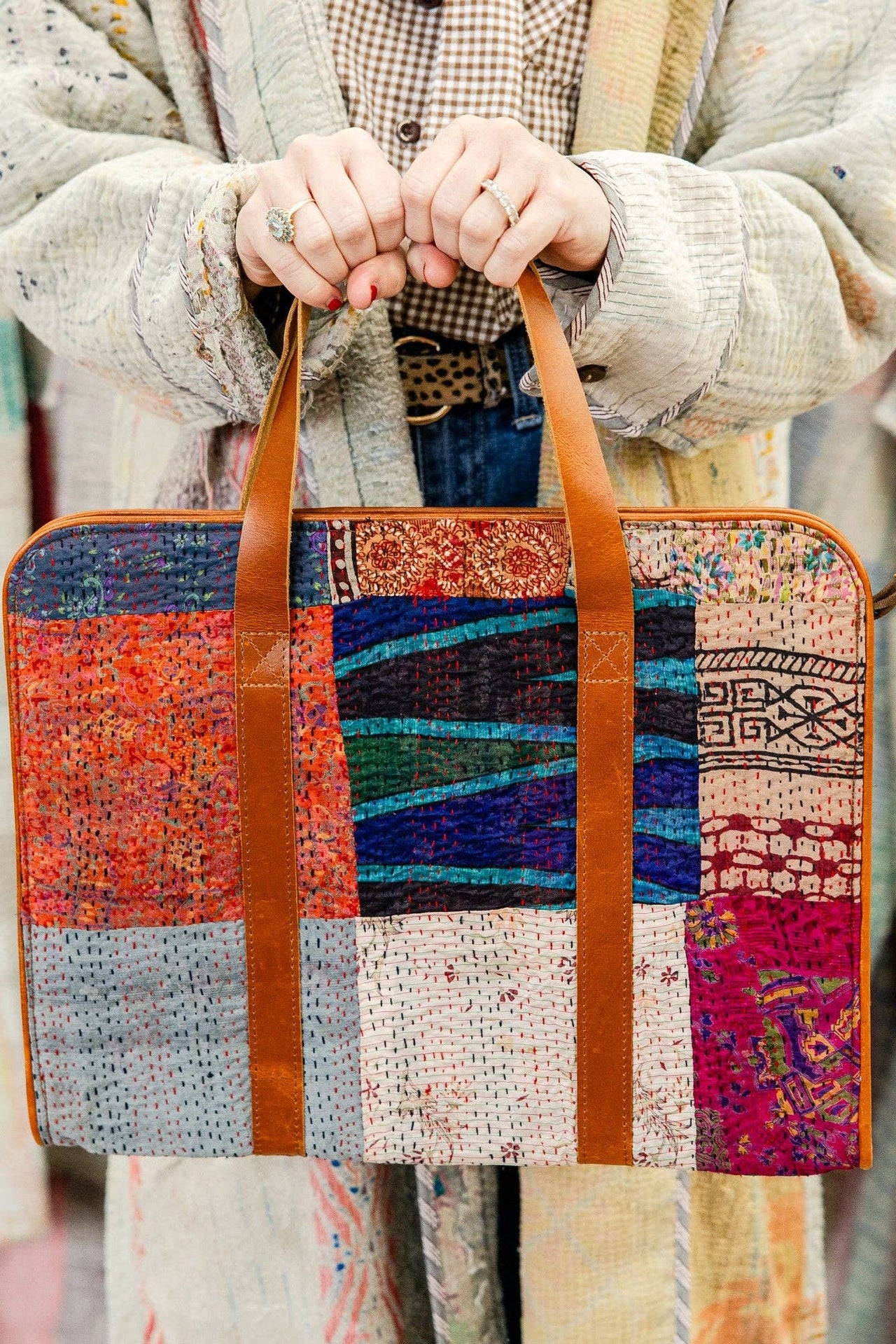 Handcrafted Silk Patch Kantha Work Laptop Bag