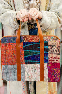 Thumbnail for Handcrafted Silk Patch Kantha Work Laptop Bag