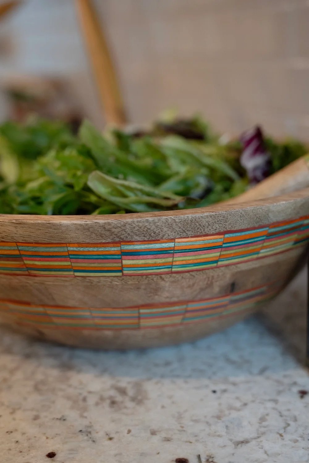 Striped Mango Wood Salad Bowl