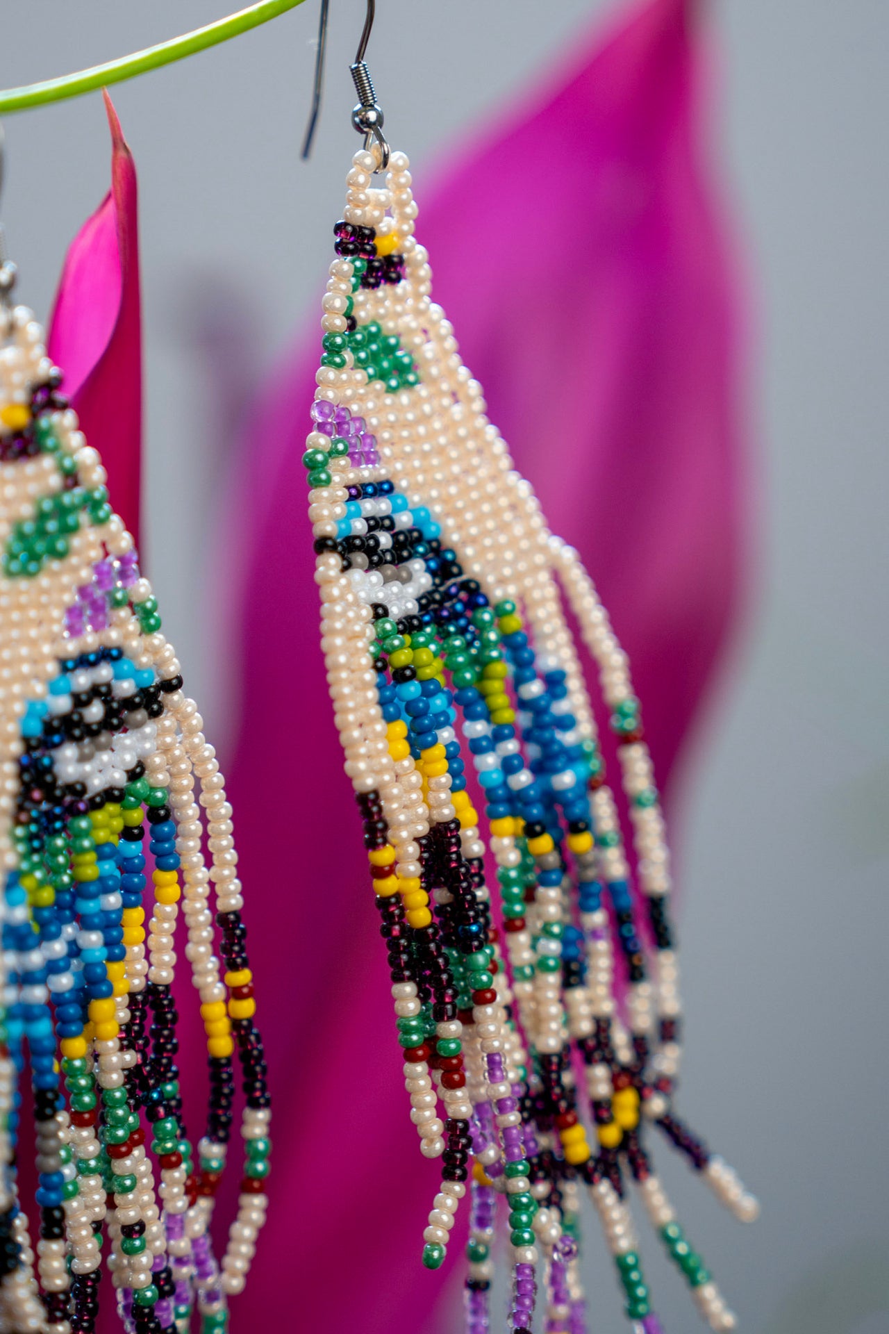 Beaded Bird Fringe Earrings