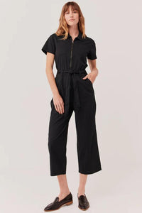 Thumbnail for Boulevard Brushed Twill Zip Front Jumpsuit