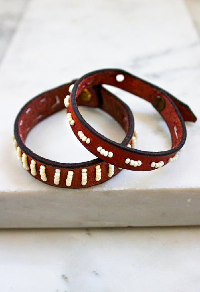 Leather Beaded Row Bracelets