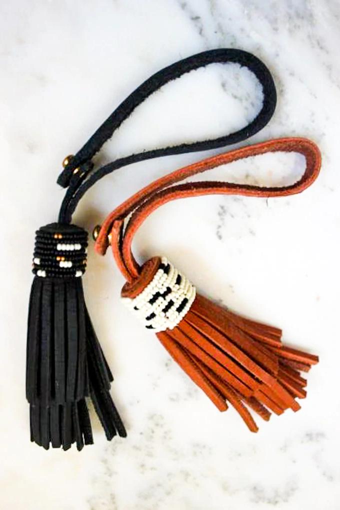 Leather Beaded Tassel Key Chain