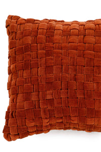 Thumbnail for Checked Hand Woven Rust Velvet Square Cushion