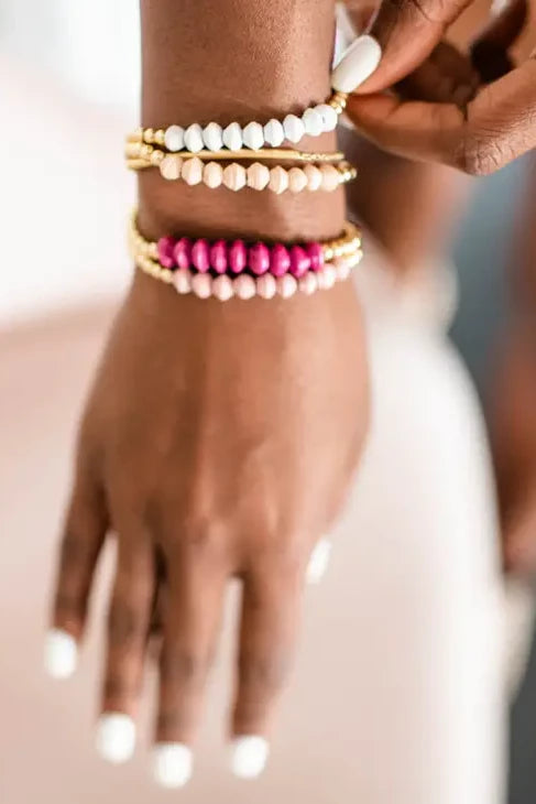 Handmade Pink Clay Bead Bracelet, Elastic, Friendship Spirit